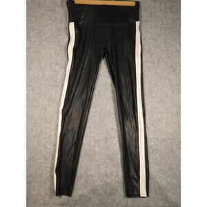 Spanx Black White Faux Leather Side Stripe Tummy Control Leggings Size Large